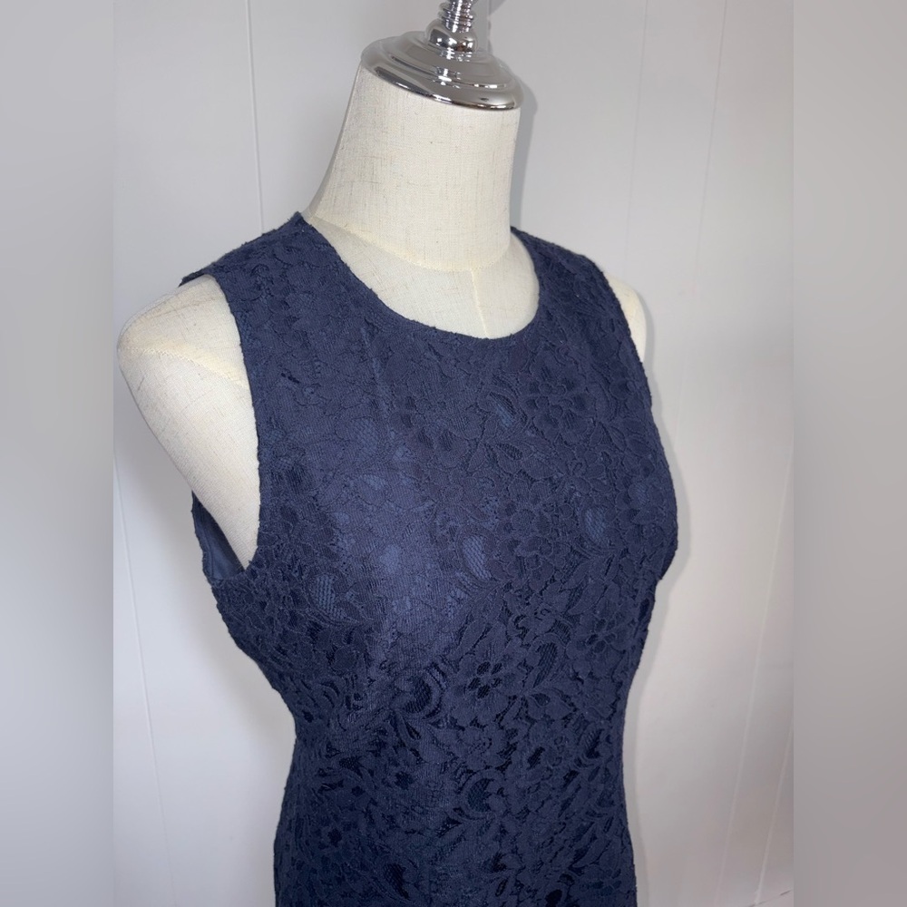 J. Crew Factory Navy Blue‎ All Over Floral Lace Sheath Knee-Length Dress Size 6 - Picture 3 of 13